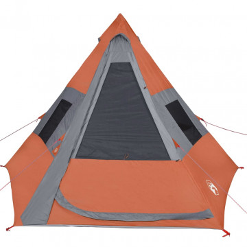 Cort camping 7 persoane gri/portocaliu 350x350x280cm tafta 185T - Img 6