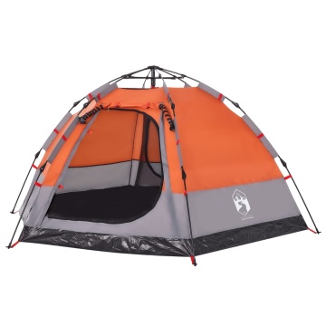 Cort camping cabană 4 persoane gri/portocaliu setare rapidă - Img 8