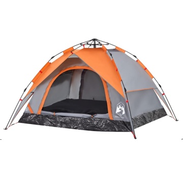 Cort camping cupolă 3 persoane, gri/portocaliu, setare rapidă - Img 8