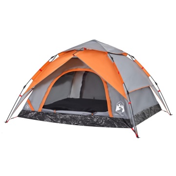 Cort camping cupolă 4 persoane, gri/portocaliu, setare rapidă - Img 4