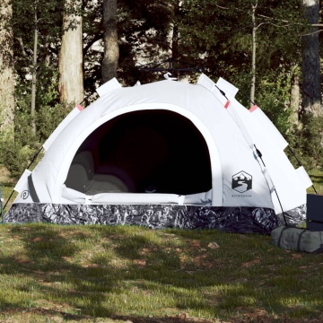 Cort de camping 4 persoane, alb opac, setare rapidă, țesătură - Img 1