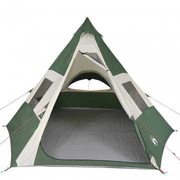Cort de camping 7 persoane, verde, 350x350x280 cm, tafta 185T - Img 8