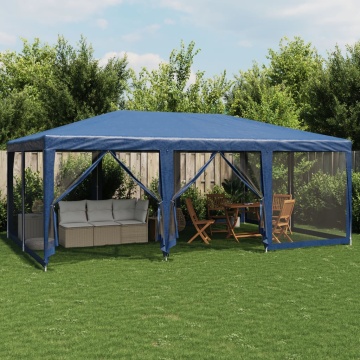 Cort de petrecere cu 10 pereți din plasă, albastru, 6x4 m HDPE - Img 1