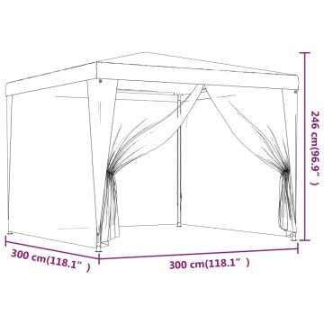 Cort de petrecere cu 4 pereți din plasă, verde, 3x3 m, HDPE - Img 6