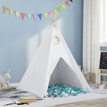 Cort tip teepee pentru copii cu geantă piersică și bile de joacă alb - Img 1
