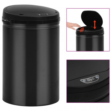 Coș de gunoi automat cu senzor, 30 L, negru, oțel carbon - Img 1