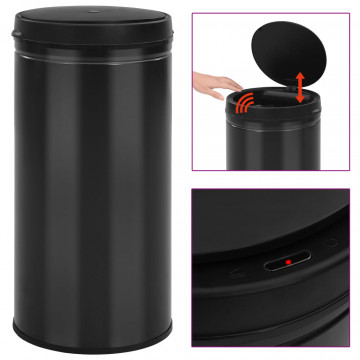 Coș de gunoi automat cu senzor, 70 L, negru, oțel carbon - Img 1