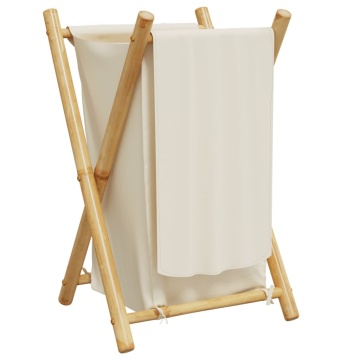 Coș de rufe, alb crem, 41,5x36x63,5 cm, bambus - Img 5