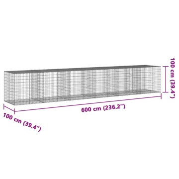 Coș gabion cu capac, 600x100x100 cm, fier galvanizat - Img 6