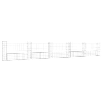 Coș gabion în formă de U cu 6 stâlpi, 620x20x100 cm, fier - Img 2