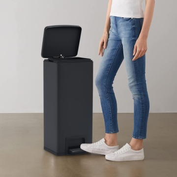 Coș gunoi cu pedală, anti-amprentă, negru, 30L, oțel inoxidabil - Img 1