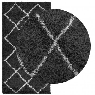 Covor pufos cu fire înalte, negru și crem modern, 80x150 cm - Img 3