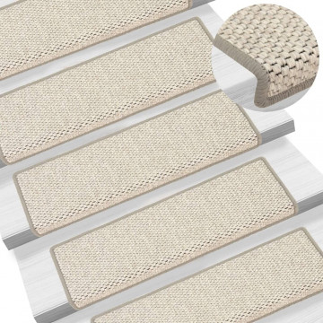 Covorașe autoadezive pentru scări, 15 buc. bej, 65x21x4cm sisal - Img 1