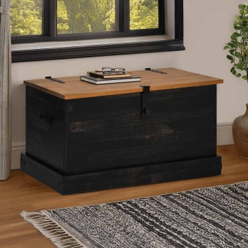 Cufă de depozitare HALDEN Negru 91x48x47 cm Lemn masiv de pin - Img 1