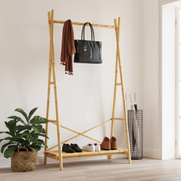 Cuier pentru haine cu raft, 102x50x190 cm, bambus - Img 3