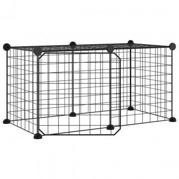 Cușcă animale de companie cu ușă, 8 panouri, negru 35x35cm oțel - Img 2