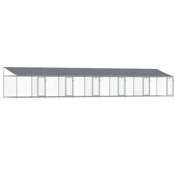 Cușcă câini cu acoperiș și uși, gri, 12x2x2 m, oțel galvanizat - Img 2