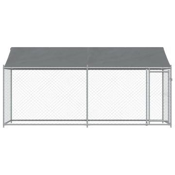 Cușcă câini cu acoperiș și uși, gri, 4x2x2 m, oțel galvanizat - Img 4