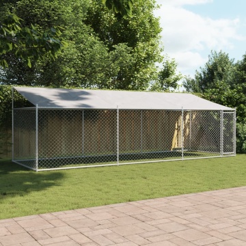 Cușcă câini cu acoperiș și uși, gri, 6x2x2 m, oțel galvanizat - Img 3