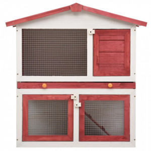 Cușcă de iepuri pentru exterior, 3 uși, roșu, lemn - Img 3