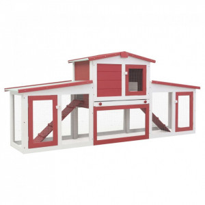Cușcă exterior pentru iepuri mare roșu&alb 204x45x85 cm lemn - Img 1