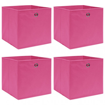Cutii de depozitare, 4 buc., roz, 32x32x32 cm, textil - Img 1