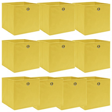 Cutii depozitare, 10 buc., galben, 32x32x32 cm, textil - Img 1
