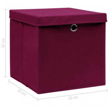 Cutii depozitare cu capac 4 buc. roșu închis 32x32x32cm, textil - Img 5