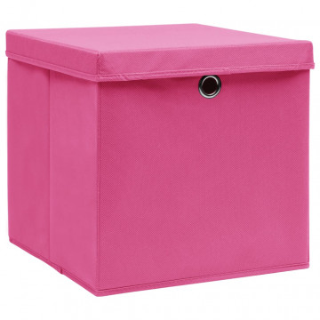 Cutii depozitare cu capace, 10 buc., roz, 32x32x32 cm, textil - Img 2