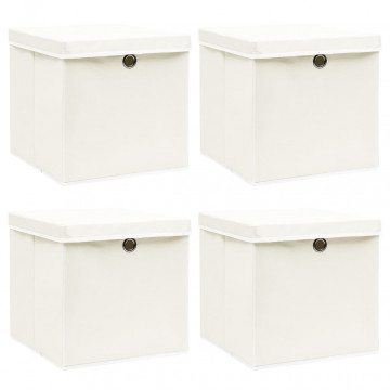 Cutii depozitare cu capace 4 buc. alb, 32x32x32 cm, textil - Img 1