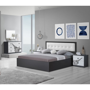 Dormitor Eiffel, alb/negru, pat 160x200, comoda, dulap, noptiere - Img 3