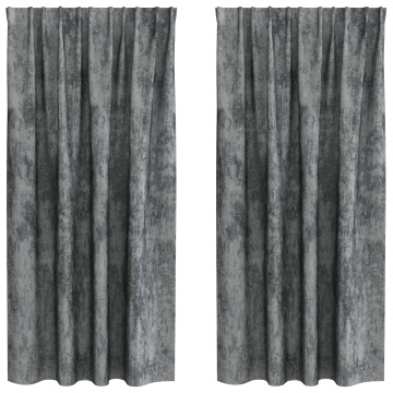 Draperii din Catifea 2 bucăți cu găici Gri 175x140 cm - Img 2