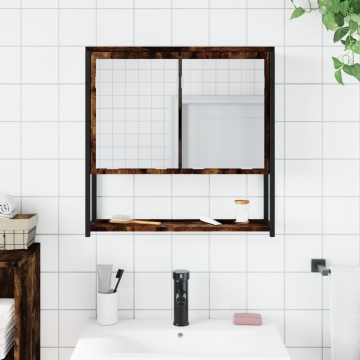 Dulap baie cu oglindă stejar fumuriu 60x16x60 cm lemn compozit - Img 3