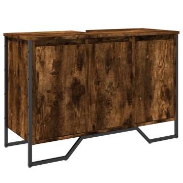 Dulap chiuvetă baie, stejar fumuriu, 91x35x60 cm lemn prelucrat - Img 2