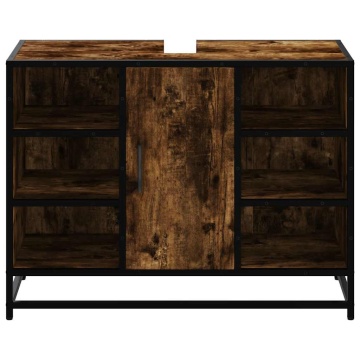Dulap chiuveta de baie stejar fumuriu 80x33x60 cm lemn compozit - Img 8