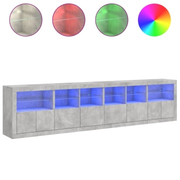 Dulap cu lumini LED, gri beton, 283x37x67 cm - Img 8