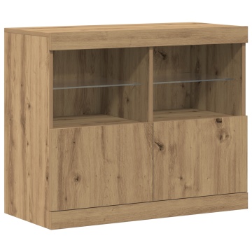 Dulap cu lumini LED, stejar artizanal, 81x37x67 cm - Img 2