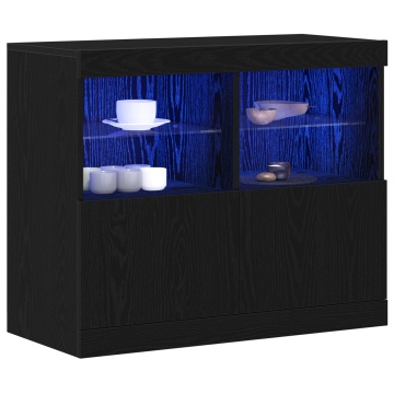 Dulap cu lumini LED, stejar negru, 81x37x67 cm - Img 3