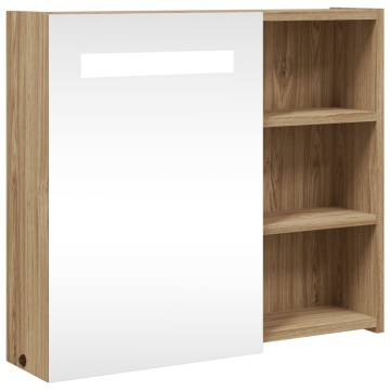 Dulap cu oglindă de baie cu LED, stejar deschis, 60x13x52 cm - Img 2