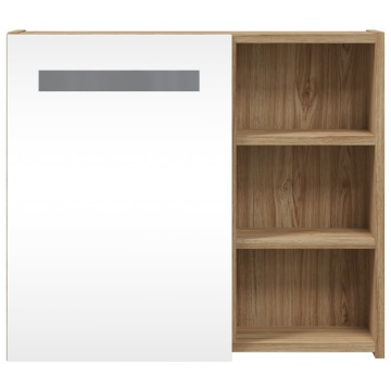 Dulap cu oglindă de baie cu LED, stejar deschis, 60x13x52 cm - Img 5