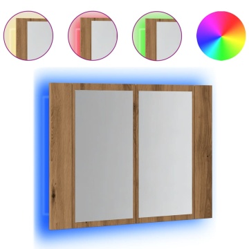 Dulap cu oglindă & LED stejar artizanal 60x12x45 cm lemn - Img 2