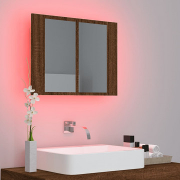 Dulap cu oglindă & LED stejar maro 60x12x45 cm lemn compozit - Img 4