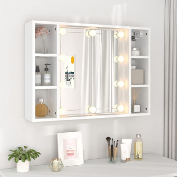 Dulap cu oglindă și LED, alb, 76x15x55 cm - Img 4