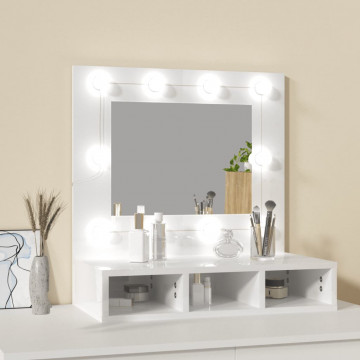 Dulap cu oglindă și LED, alb extralucios, 60x31,5x62 cm - Img 3