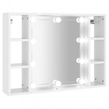 Dulap cu oglindă și LED, alb extralucios, 76x15x55 cm - Img 2