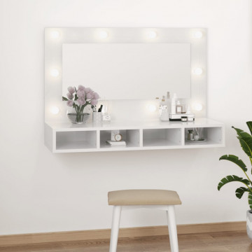Dulap cu oglindă și LED, alb extralucios, 90x31,5x62 cm - Img 1