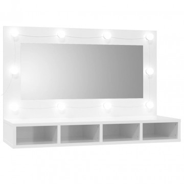 Dulap cu oglindă și LED, alb extralucios, 90x31,5x62 cm - Img 2