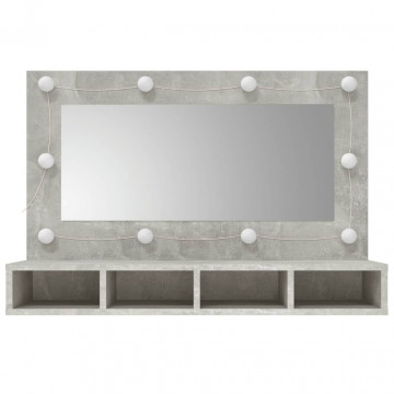 Dulap cu oglindă și LED, gri beton, 90x31,5x62 cm - Img 4