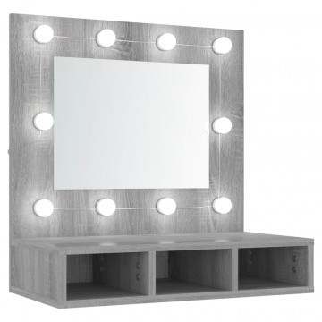 Dulap cu oglindă și LED, gri sonoma, 60x31,5x62 cm - Img 2
