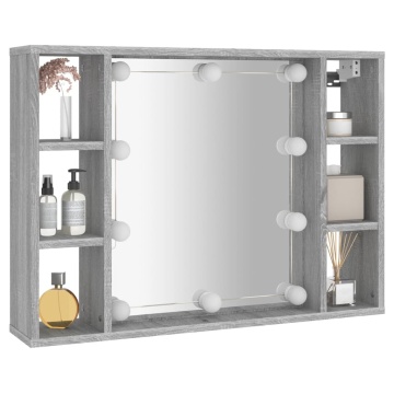 Dulap cu oglindă și LED, gri sonoma, 76x15x55 cm - Img 5